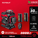 Nível a laser verde série YEVOLT YVGLL4XS, 3/4 planos, 12/16 linhas, autonivelante, 360 graus, 3D/4D, horizontal e vertical, 3,6 V, 3 Ah, ferramentas elétricas