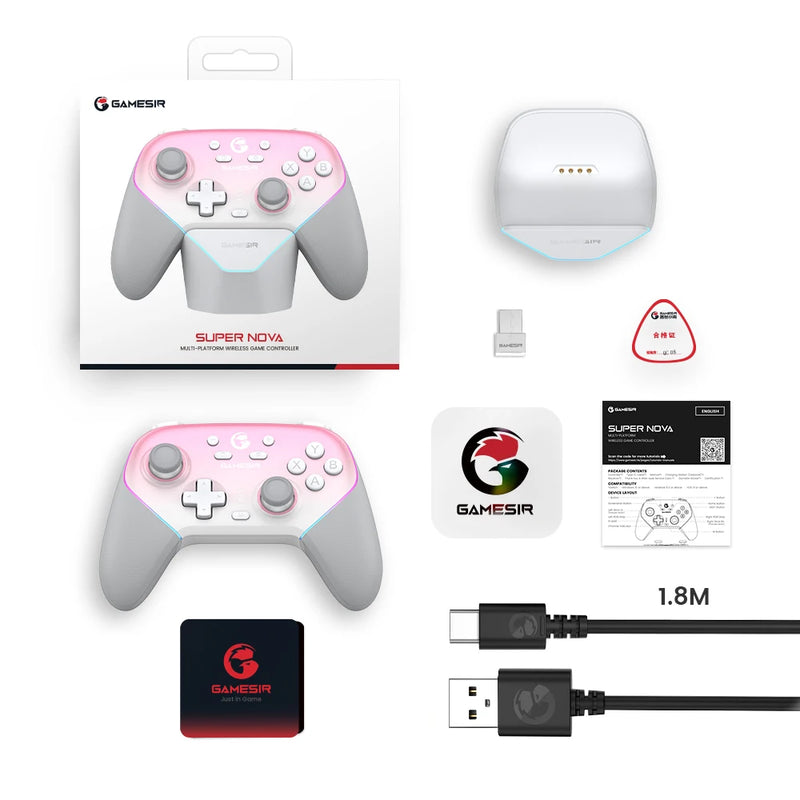 Controle sem fio GameSir Super Nova Switch com estação de carregamento, joystick com efeito Hall para PC, Nintendo Switch 2 e telefone Android