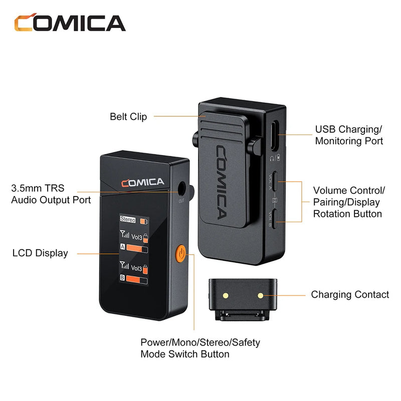 Microfone de lapela sem fio Comica Vimo C C3 C2 C1 2.4G para câmera de smartphone, vlog, streaming de YouTube vs Rode GO II