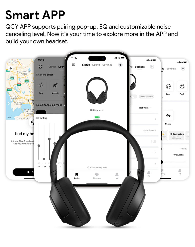 Fones de ouvido sem fio QCY H3 ANC Bluetooth 5.4 com áudio de alta resolução e cancelamento de ruído ativo híbrido de 43 dB 60H