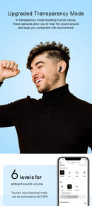 Fone de ouvido sem fio QCY HT05 ANC com cancelamento de ruído de 40 dB, Bluetooth 5.2, 6 microfones, ENC HD, chamada, TWS, modo de transparência