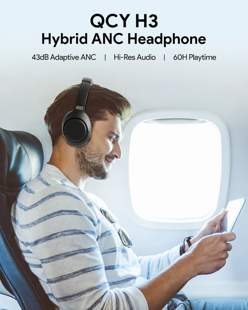 QCY H3 ANC Wireless Headphones 43dB Hybrid Active Noise Cancellation Headset Bluetooth 5.4 Hi-Res Audio Earphones 60H Playtime