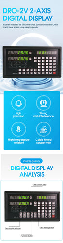 Visor digital DRO-2V AC90-260V e 2 réguas de vidro com escala linear de 0-1000mm para tornos e fresadoras.