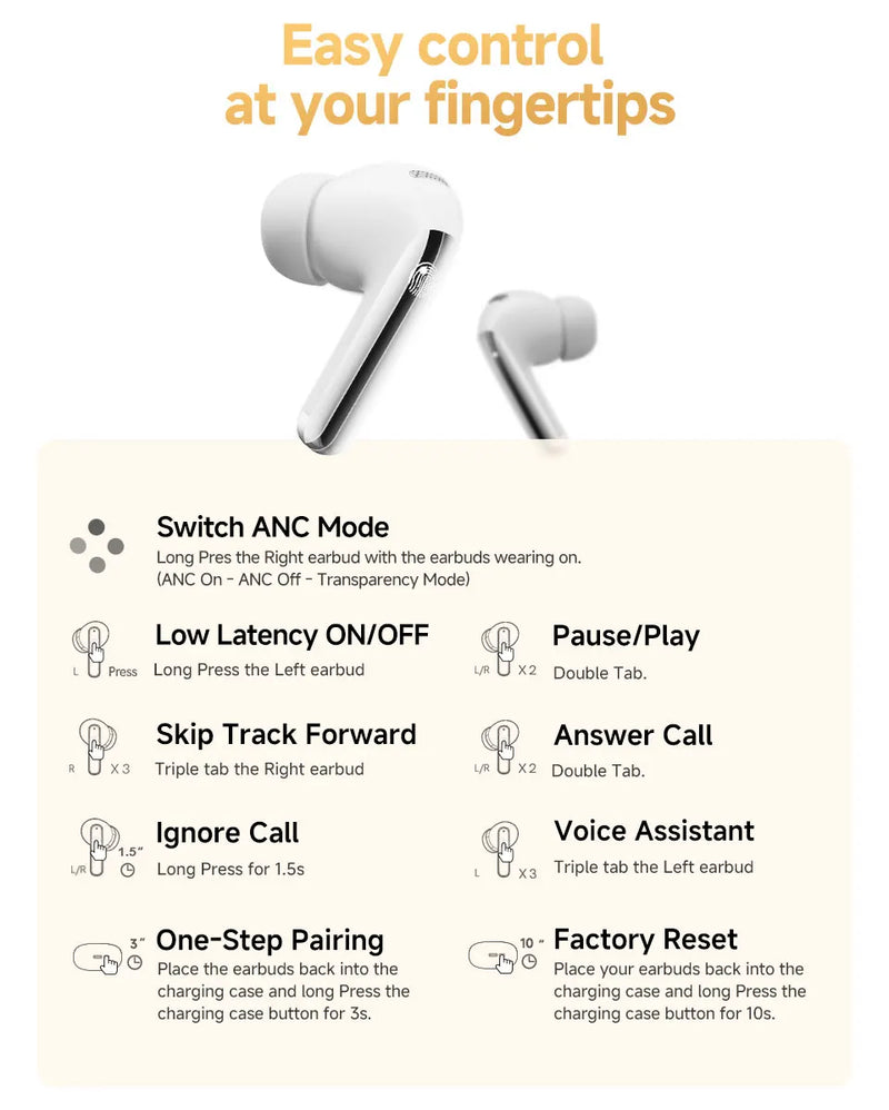 Fones de ouvido QCY MeloBuds Pro ANC Bluetooth 5.3 sem fio 46dB híbrido ANC Hi-Res LDAC fones de ouvido 6 microfones 34h detecção intra-auricular