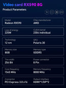 JIESHUO Original Radeon RX750, RX580, RX590 8GB Placa de Vídeo 256Bit 2048SP GDDR5 Memória Placa de Videogame PCIE3.0x16 DVI DP para Computador Desktop
