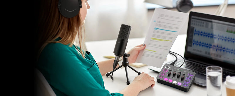 Mixer para jogos USB FIFINE com interface de microfone XLR, alimentação fantasma de 48 V, RGB, placa de som para podcast e streaming AmpliGame SC3