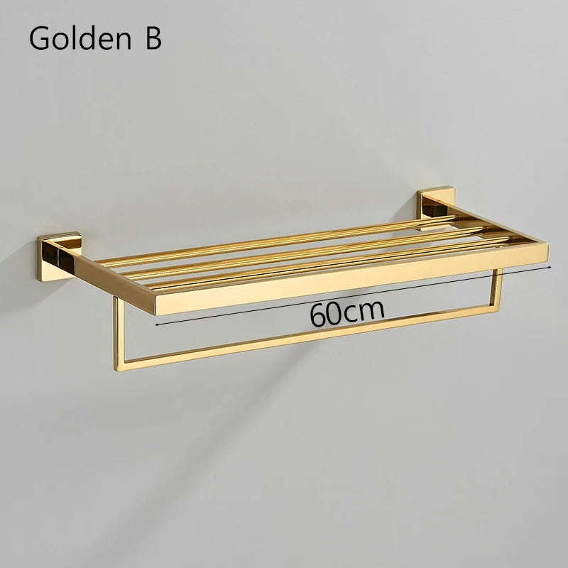 Acessórios para banheiro Toalheiro Aço inoxidável Toalheiro Acessórios para banheiro Prateleira de armazenamento Toalheiro duplo Dourado/Preto/Cromado