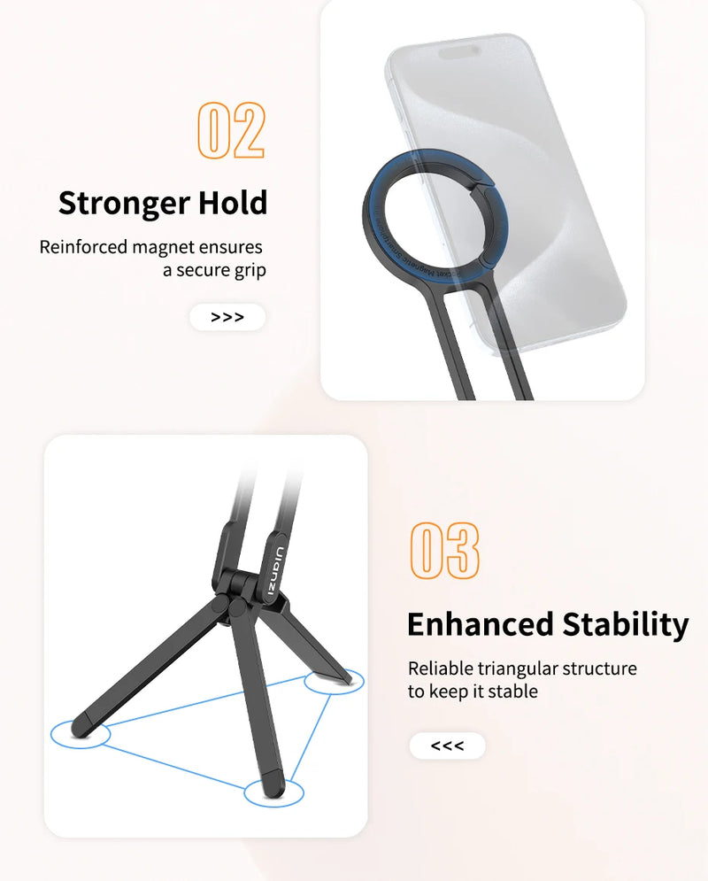Ulanzi MA30 Magsafe Phone Tripod Dual-sided Magnetic Phone Holder Phone Stand for Iphone 16 15 Outdoor Travel Vlog LiveStreaming