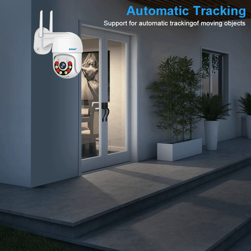 Câmera Smart 3MP 5MP PTZ WiFi externa com rastreamento automático, detecção humana por IA, visão noturna em cores, áudio bidirecional, câmera IP ICsee APP
