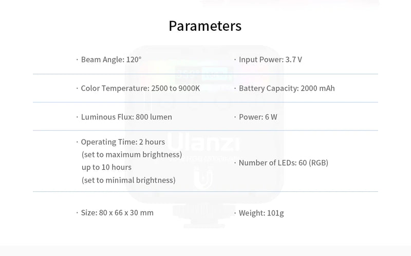 Ulanzi VL49 Mini RGB LED Luz de Vídeo 2700K-9000K Luz de Preenchimento para Câmera Iluminação de Fotografia Pocket Live Tiktok Vlog Lâmpada de Luz