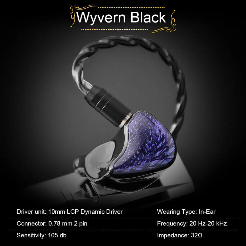 Fones de ouvido Kinera Celest Wyvern pretos com cabo e microfone, envio de IEMs brasileiros, fones de ouvido com fio Hi-Fi para jogos, para presente