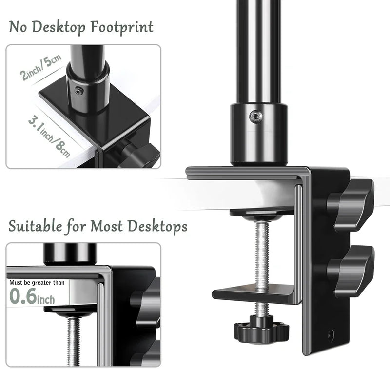 Tripé de mesa SH C-clamp Light com cabeça esférica de 1/4" e suporte de mesa ajustável para câmera e anel de luz