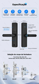 Fechadura eletrônica inteligente com impressão digital biométrica, cartão inteligente, senha, chave, desbloqueio, USB, sem aplicativo, trava de carga de emergência para casa