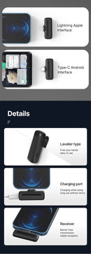 Microfone de lapela sem fio Ulanzi J12 com mini microfone para gravação de áudio e vídeo, plug-play para smartphone Android e iPhone, transmissão ao vivo