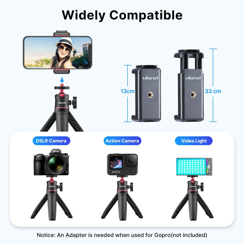 Ulanzi MT-08 Mini Tripé Extensível Portátil para Vlog, Smartphone, Selfie Stick, Tripé com Suporte para Câmera Canon, Sony, Nikon, DSLR e Celular