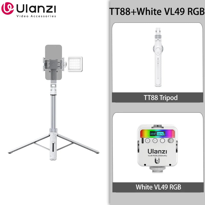 Tripé para celular Ulanzi TT88 de 1,44 m com braçadeira magnética e extensão remota sem fio para transmissão ao vivo e vlog