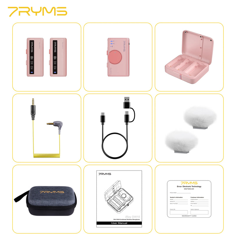 7RYMS iRay DW10 Mini Microfone sem fio multifuncional para câmera, smartphone, computador, vlog, transmissão ao vivo, entrevista