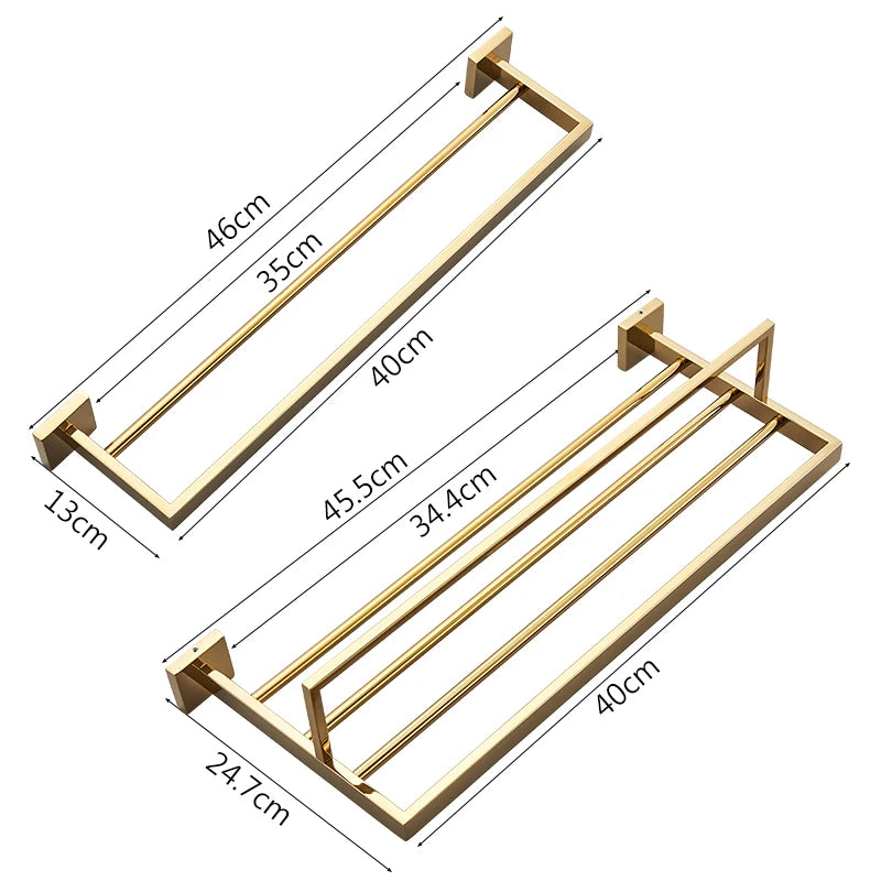 Acessórios para banheiro Toalheiro Aço inoxidável Toalheiro Acessórios para banheiro Prateleira de armazenamento Toalheiro duplo Dourado/Preto/Cromado