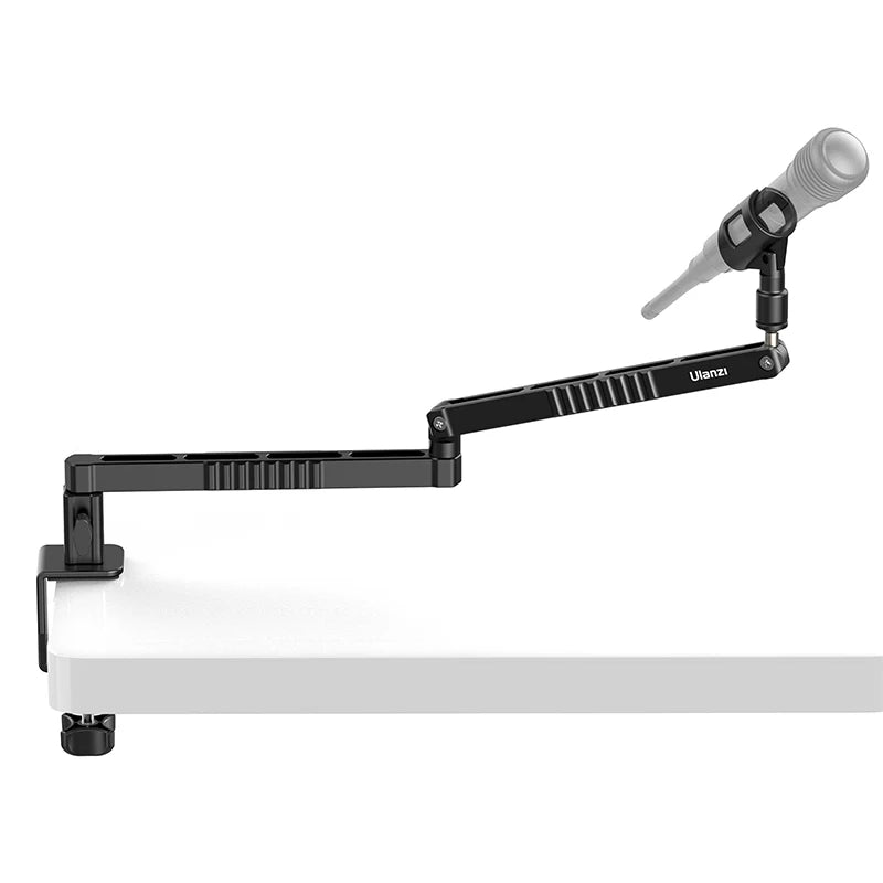 Suporte baixo para microfone de mesa Ulanzi LS26, ajustável em 360°, braço cruzado super longo de 48 cm com suporte para microfone de 1/4'', 3/8'' e 5/8''