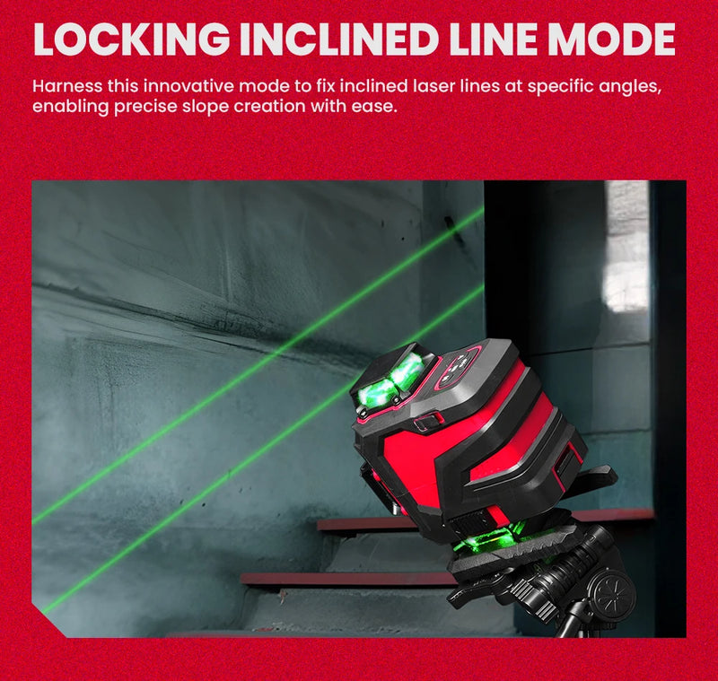 Nível a laser YEVOLT Green Beam, 4 planos, 16 linhas, autonivelante, 360 graus, 3D, que se ajusta ao solo, ferramentas de medição de ladrilhos horizontais e verticais