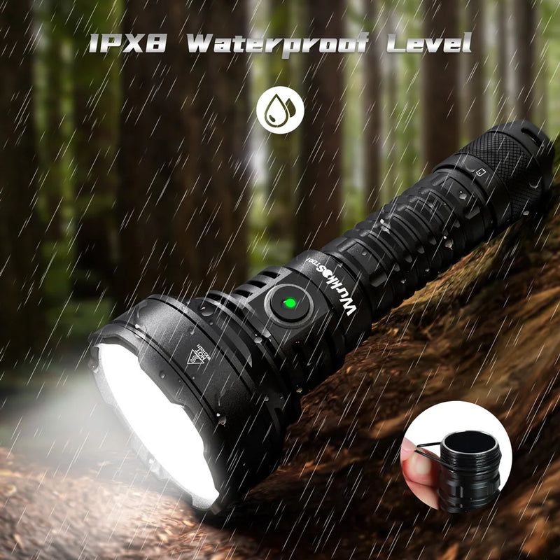 Lanterna tática recarregável Wurkkos TD01C 21700 LED USB-C 1800lm, alcance de 1000 m, IPX8, à prova d'água, com interruptor traseiro