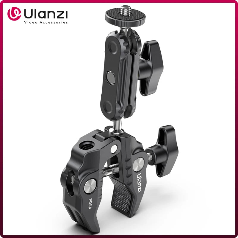 Grampo de metal Ulanzi Super com cabeça esférica dupla e braço mágico para câmera, luz, microfone, monitor de vídeo, braçadeira com rosca 1/4 3/8 para hastes e ganchos