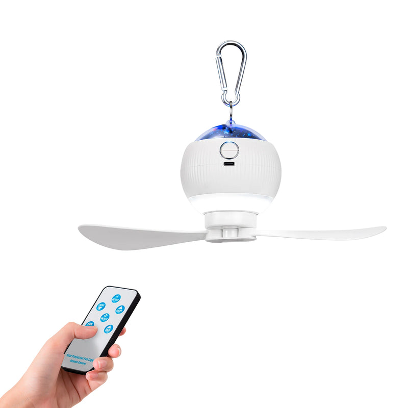 Ventilador, Lâmpada LED e Projetor de Estrelas e Planetas Portátil - Recarregável USB Com Controle