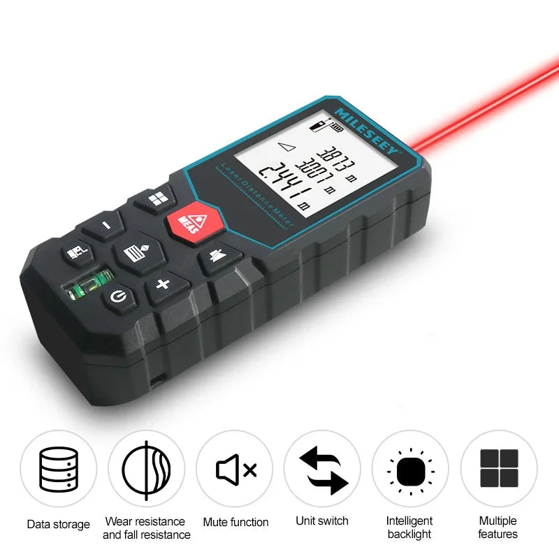 Medidor de distância a laser Mileseey Roleta eletrônica Fita a laser digital Telêmetro Trena Metro Fita métrica a laser