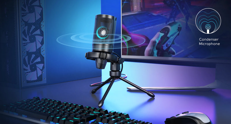 Microfone USB FIFINE Ampligame para streaming de jogos com filtro pop, montagem antichoque e controle de ganho, multicompatível, para PC/PS4/5 - A6V