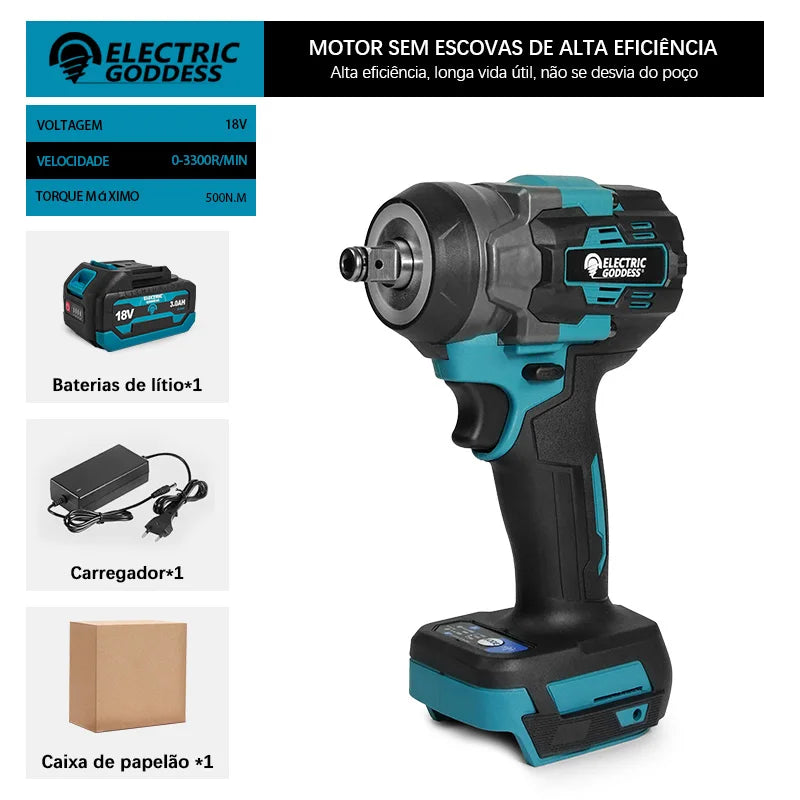 Conjunto de chaves elétricas sem escova EGOD de 1/2'' de alta potência, 500 N.M, para remoção de pneus soltos, ferramentas elétricas para reparo de pneus de carro, para bateria Makita de 18 V