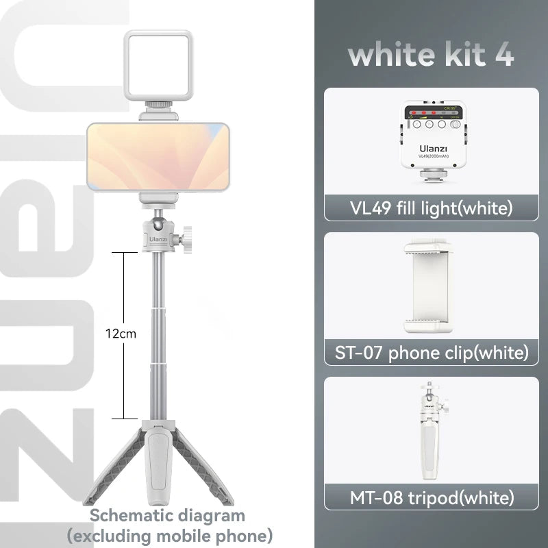 Ulanzi MT-08 Mini Tripé Branco Dobrável Monopé Tripé 1/4'' Universal para DSLR Android iPhone Smartphone