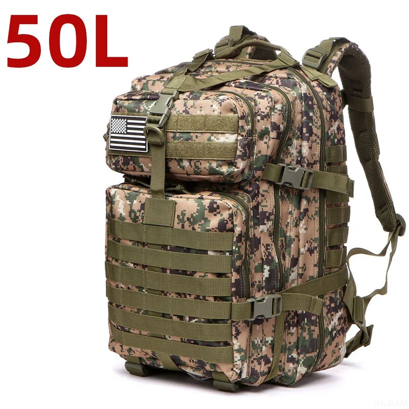 Mochila impermeável de nylon 1000D 25L/50L para caminhadas, pesca e caça, para atividades ao ar livre, esportes táticos, acampamento e caminhada