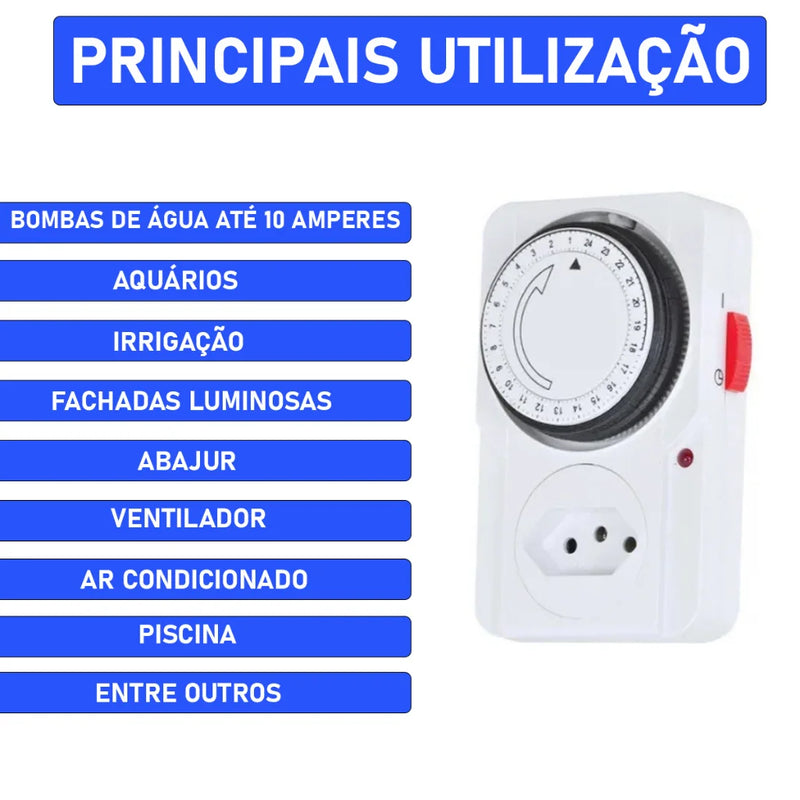 Adaptador Benjamin Inteligente com 1 Tomada e 1 Temporizador Analógico Liga e Desliga Energia 110v / 220v - Timer Manual