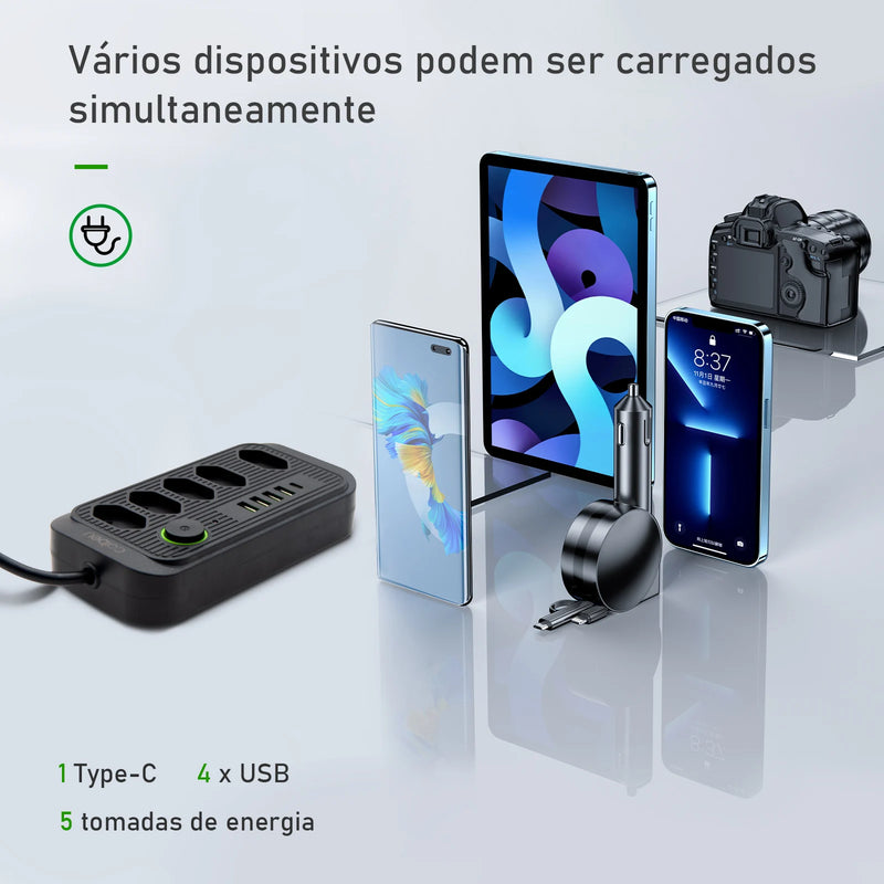 Soquete de extensão e filtro de linha elétrica USB