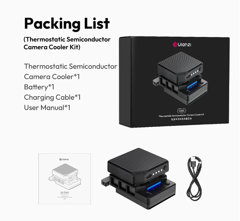 Ulanzi CU01 Termostático Semicondutor Câmera Cooler Ventilador de Refrigeração Radiador Kit de Gravação 4K Dissipador de Calor para Sony Canon Nikon
