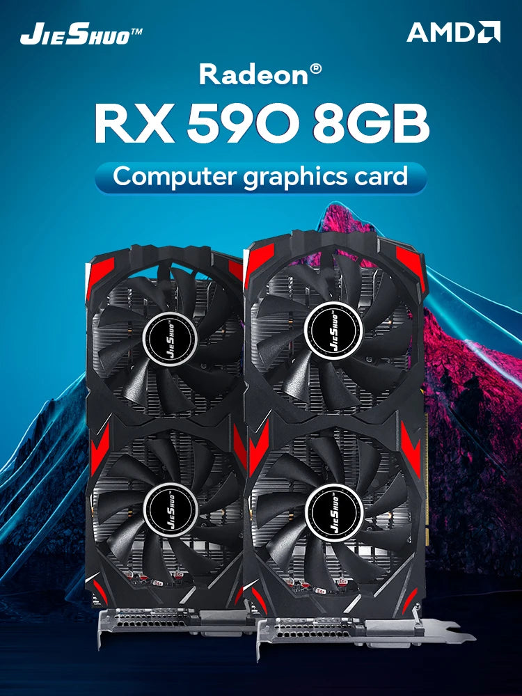 JIESHUO Original Radeon RX750, RX580, RX590 8GB Placa de Vídeo 256Bit 2048SP GDDR5 Memória Placa de Videogame PCIE3.0x16 DVI DP para Computador Desktop