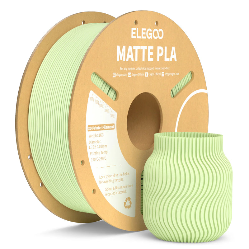 Filamento PLA fosco ELEGOO 1 kg, filamento FDM para impressora 3D de 1,75 mm, precisão dimensional de +/- 0,02 mm, bobina de papelão de 1 kg (2,2 lbs)