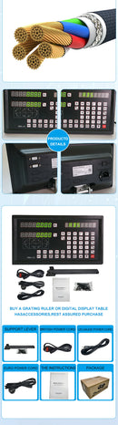 Visor digital DRO-2V AC90-260V e 2 réguas de vidro com escala linear de 0-1000mm para tornos e fresadoras.