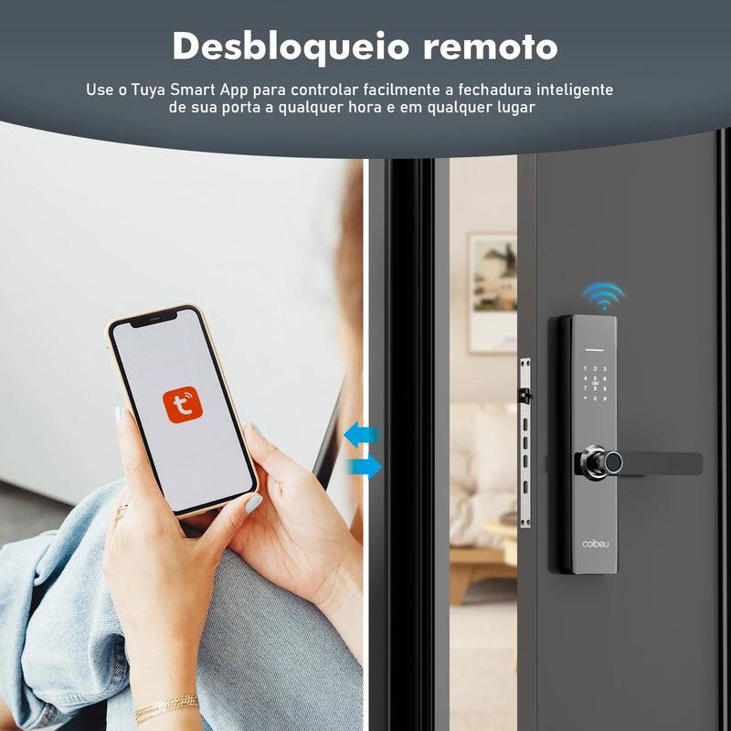 Fechadura inteligente com impressão digital e senha compatível com Tuya, desbloqueio rápido ≤ 1s, fechadura eletrônica, Coibeu