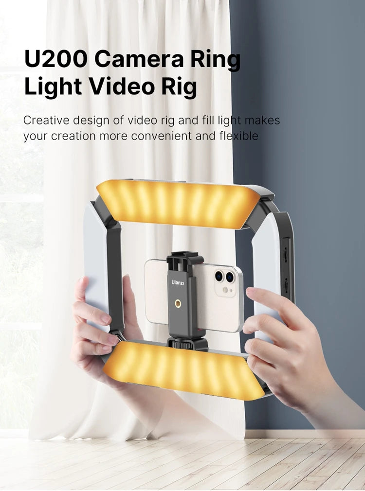 Ulanzi U200 U-200 Smartphone Video Rig LED Video Light 2 em 1 Ring Light Cold Shoe para Microfone Tiktok Youtube Live Rig Light