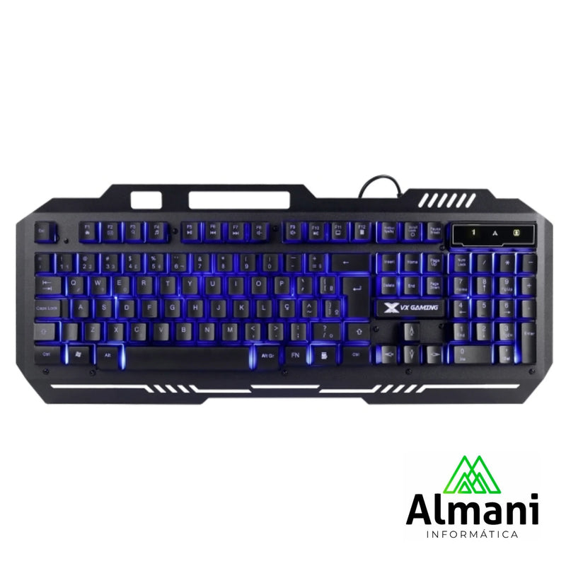 KEYBOARD GAMER SHIELD ABNT2 MULTIMIDIA LED BLUE 1.8 METERS USB TOP IN METAL SENSCAO MECANICA - GT600