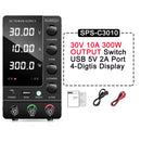 Fonte de alimentação KUAIQU DC 30V 10A, fonte de alimentação de bancada DC regulada por comutação ajustável, 12V 24V 48V 60V 120V, carregamento inteligente