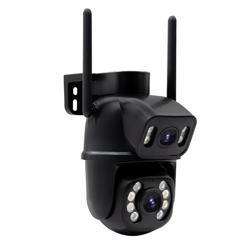 Câmera de vigilância Icsee preta Wi-Fi, monitor de câmera de segurança 4K Ultra HD, câmera de segurança Wi-Fi à prova d'água