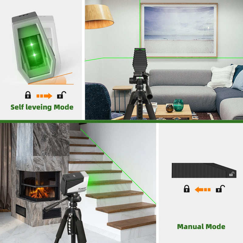 Nível a laser verde Huepar E011G, autonivelante, linha cruzada, ferramenta recarregável, sensor de movimento e modo de pulso - acene com a mão para alternar