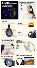 QCY H3 ANC Wireless Headphones 43dB Hybrid Active Noise Cancellation Headset Bluetooth 5.4 Hi-Res Audio Earphones 60H Playtime