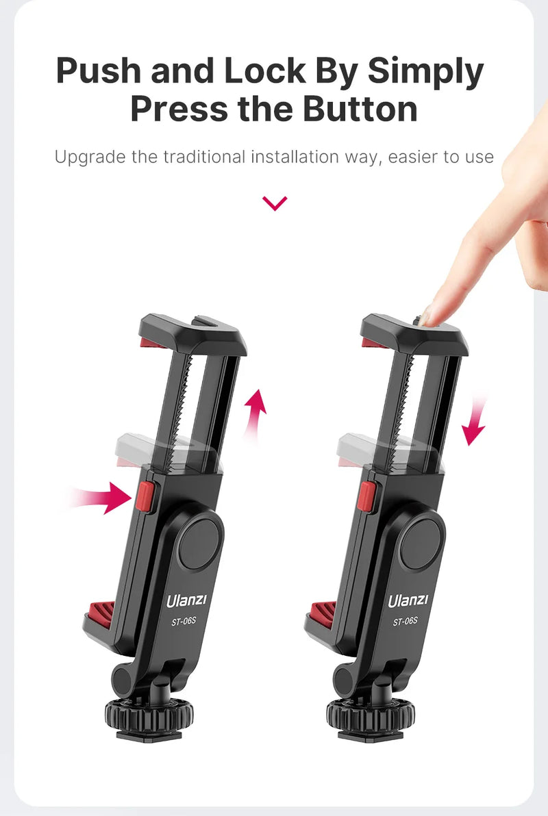 Suporte vertical para celular Ulanzi ST-06S para câmera DSLR, monitor, tripé, braçadeira para gravação de vlogs com smartphone