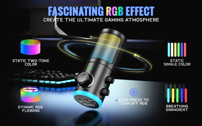 Microfone para jogos USB FIFINE com botão de cancelamento de ruído/RGB/ganho e equilíbrio, microfone condensador para streaming de podcast - Ampligame AM6