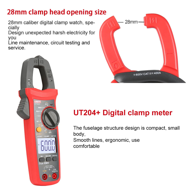 Alicate Amperímetro UNI-T UT204 Plus UT210E UT210D AC/DC Voltímetro Digital Amperímetro Alicate Multímetro Multitester Elétrico Profissional