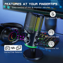 Microfone para jogos USB FIFINE com botão de cancelamento de ruído/RGB/ganho e equilíbrio, microfone condensador para streaming de podcast - Ampligame AM6
