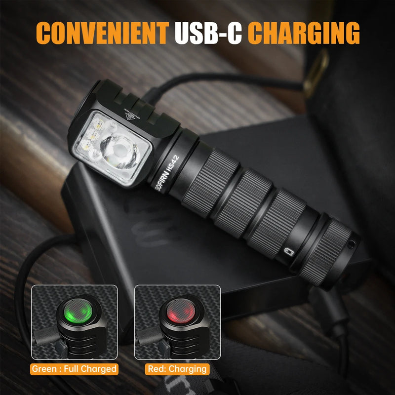 Lanterna de cabeça SOFIRN HS42 2100lm 18650 EDC USB C recarregável com banco de energia Lanterna LED SST40 com magnético para camping